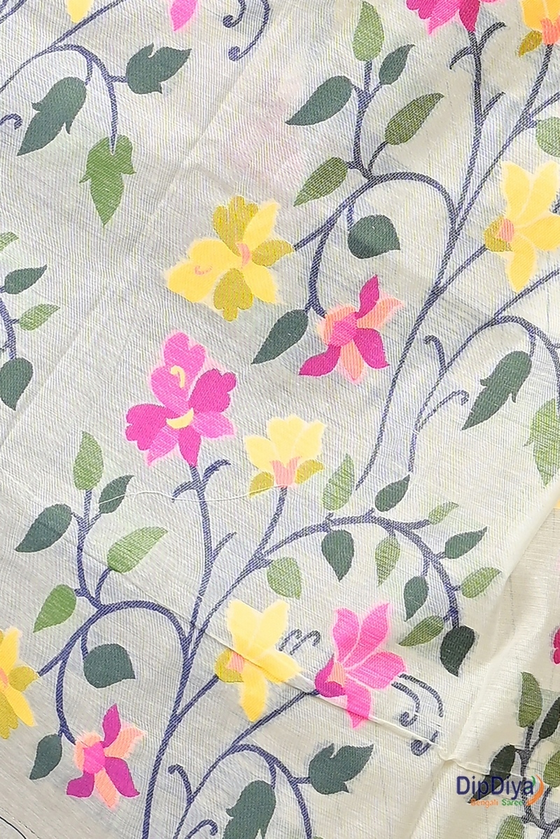 White Cotton Silk Parmix Hand Loom Saree (367)